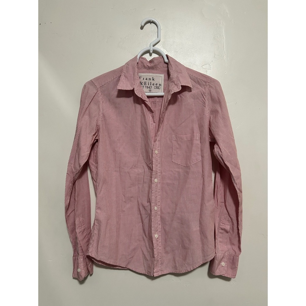 Frank Eileen Barry Button Down Shirt Red White Gingham Cotton Size XS‎